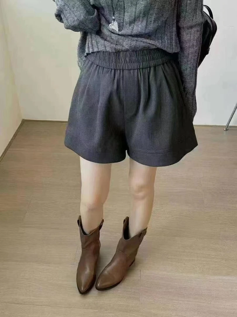 5375#松紧腰复古阔腿短裤