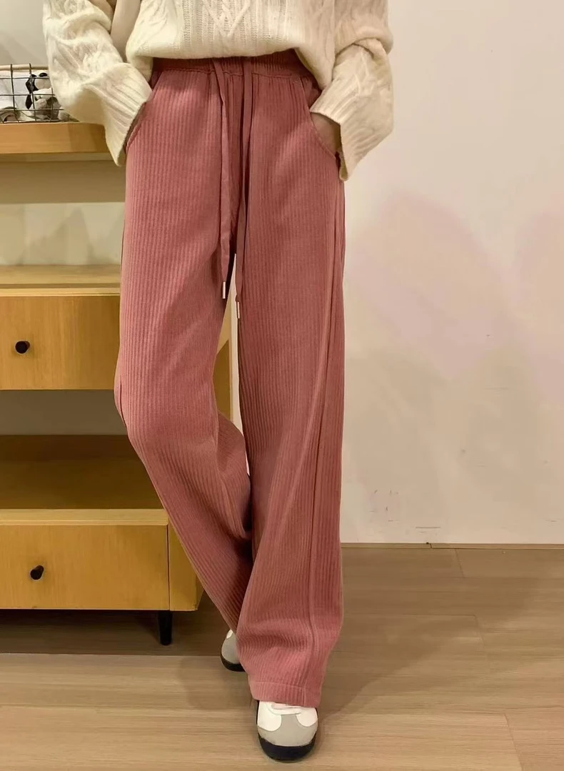 823113#欧棉绒竖条休闲裤