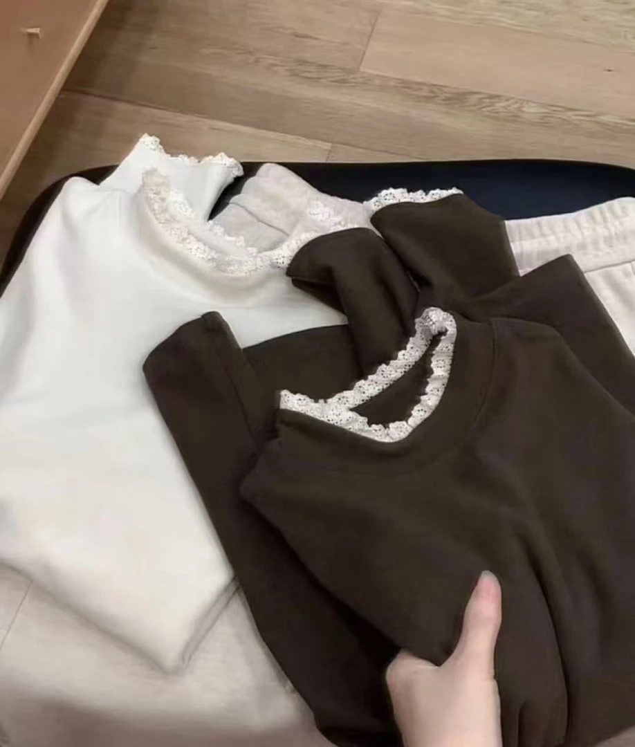 9001#拜尔绒花边领打底衫