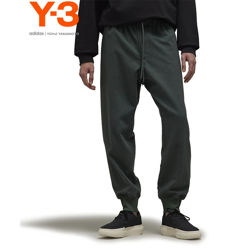 Y-3/Y-3（39-IQ1826）墨绿色经典小标抽绳束脚运动休闲裤