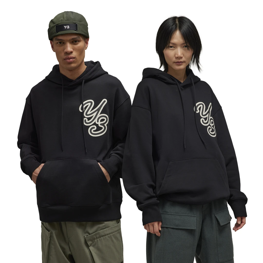 Y-3/Y-3（39-IT7523）黑色运动潮流艺术字LOGO休闲连帽情侣卫衣