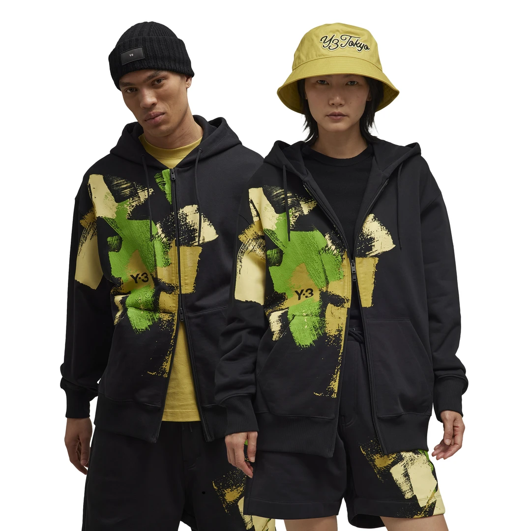 Y-3/Y-3（39-IP5580）黑色喷绘运动休闲连帽印花时尚情侣卫衣