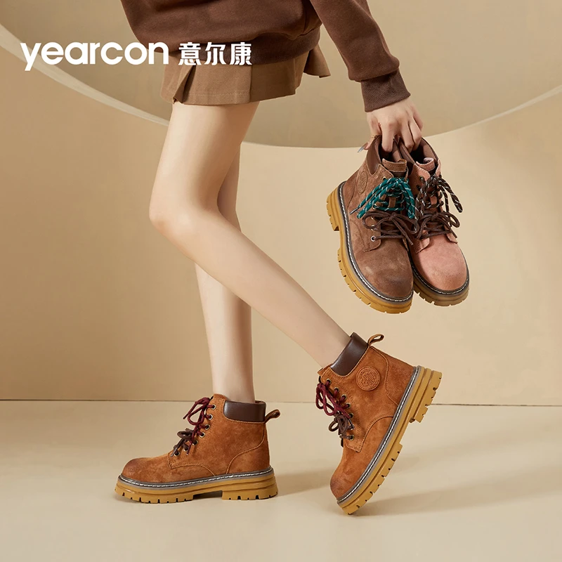 意尔康冬季复古百搭时尚经典低帮厚底增高靴子潮流马丁靴