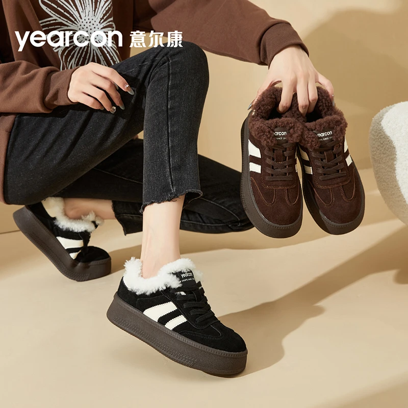 YEARCON/意尔康2024秋冬时尚百搭复古小众厚底圆头系带德迅芭蕾鞋