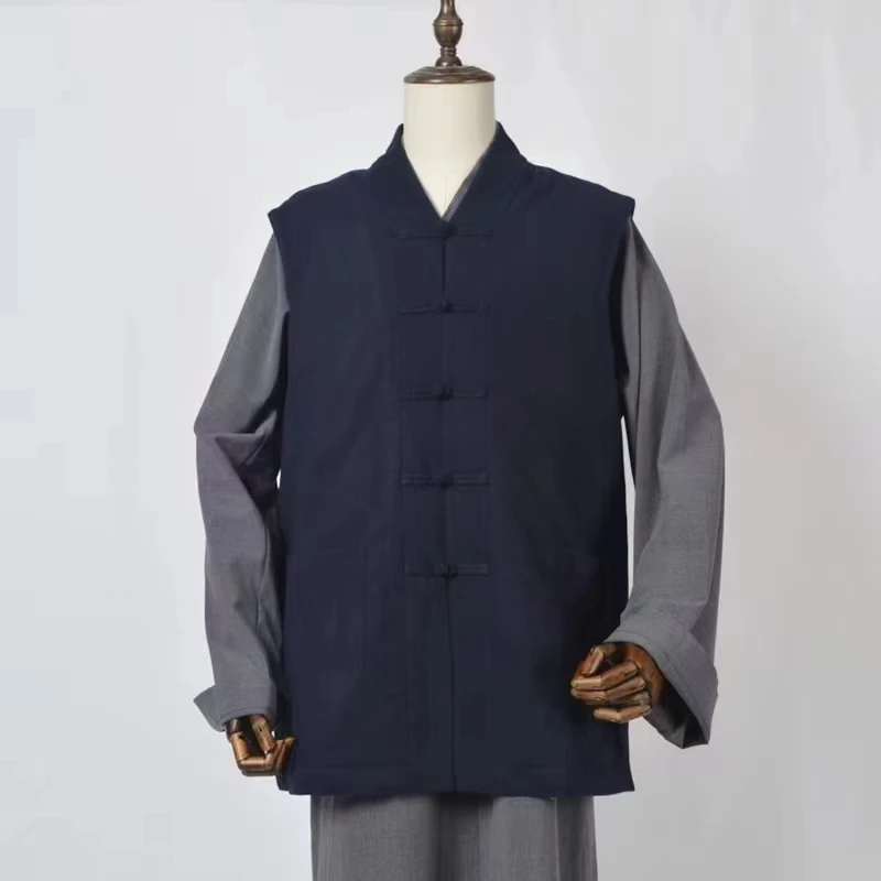 明引绒呢加厚夹棉加绒马甲伽蓝褂民族风秋冬保暖背心男女马褂坎肩