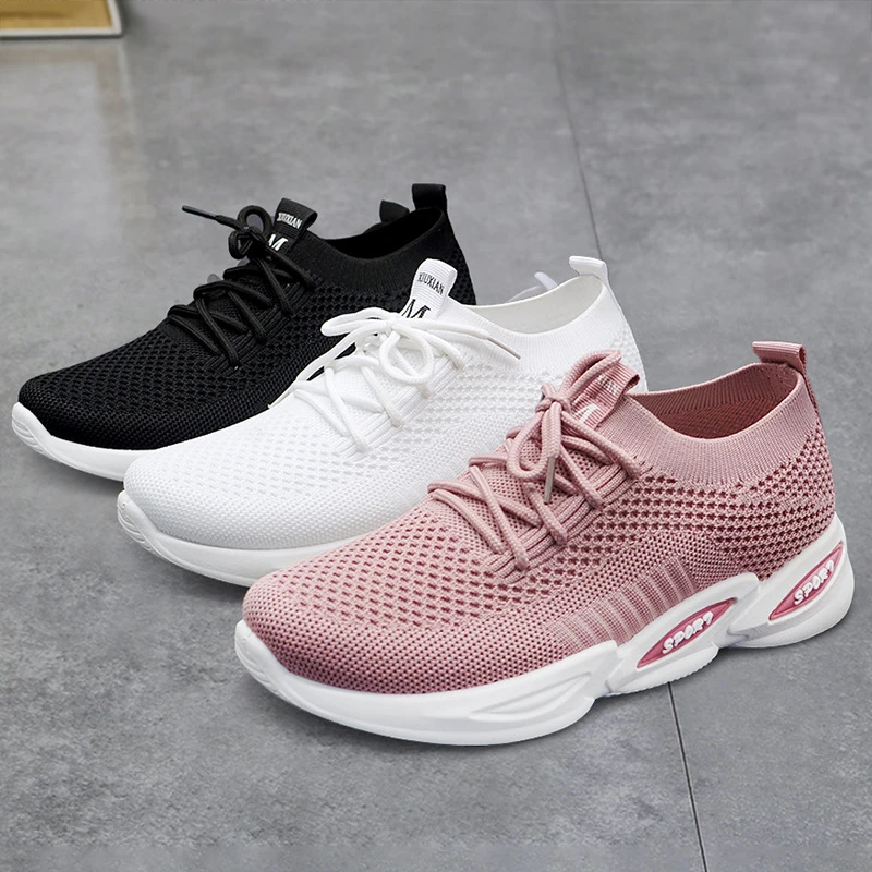 2025夏季飞织袜子鞋女新款休闲运动鞋透气厚底妈妈鞋网面百搭女鞋