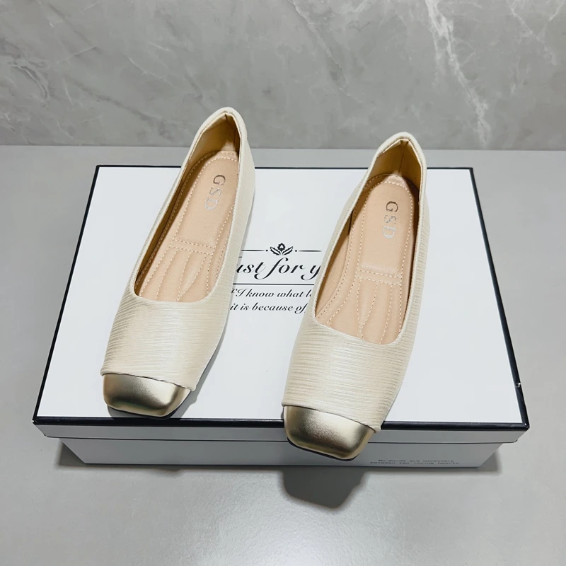 小香风仙女单鞋女2024春秋新款百搭金属方头浅口真丝平底温柔瓢鞋