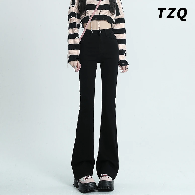 黑色微喇牛仔裤女爆款2023新款小个子紧身高腰显瘦马蹄TZQ041701