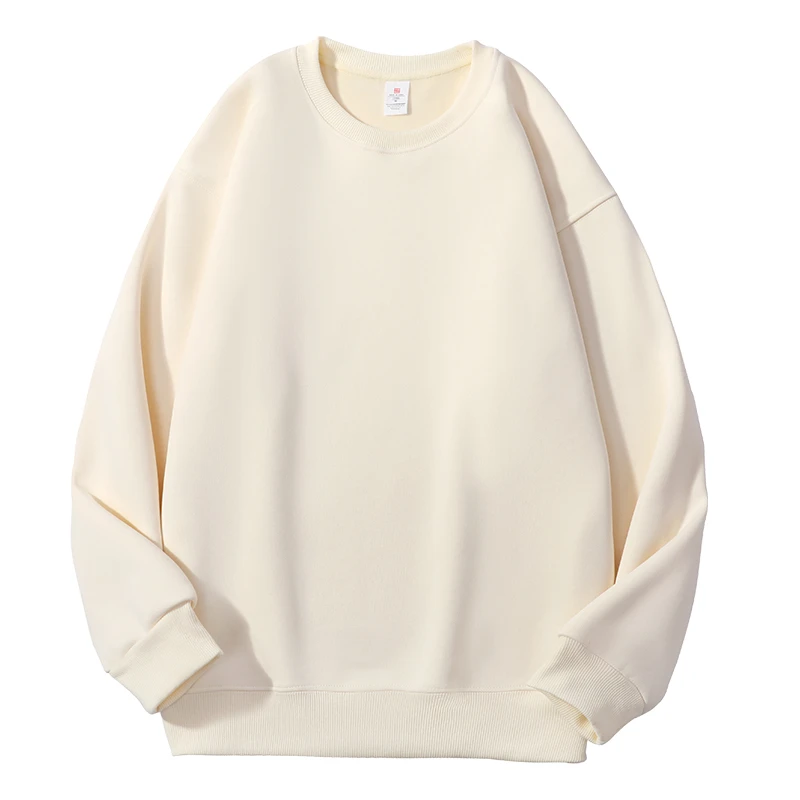 加绒加厚休闲卫衣男女同款2024秋冬新款纯色圆领长袖情侣运动上衣