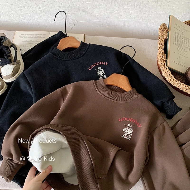 【郝叔专属】MY7337儿童加厚套装男童韩版百搭加绒保暖上衣长裤