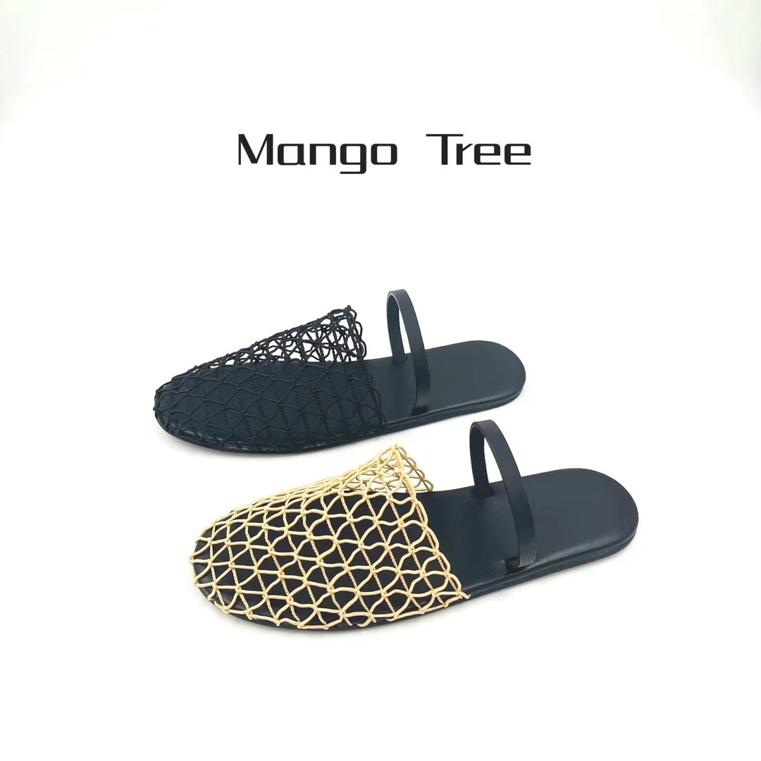 Mango Tree 新款网红气质镂空网时尚简约极简高级风包头渔网拖鞋
