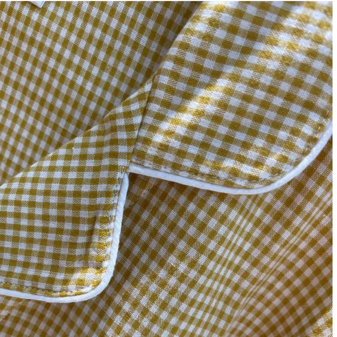 秋冬精品时尚家居服女士纱布格子长袖套装简约睡衣套