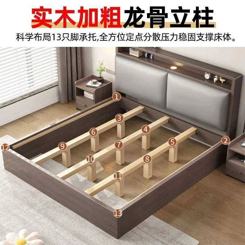 新疆包邮实木床双人1.8x2家用卧室大床软包1.5小户型储物出租房1.