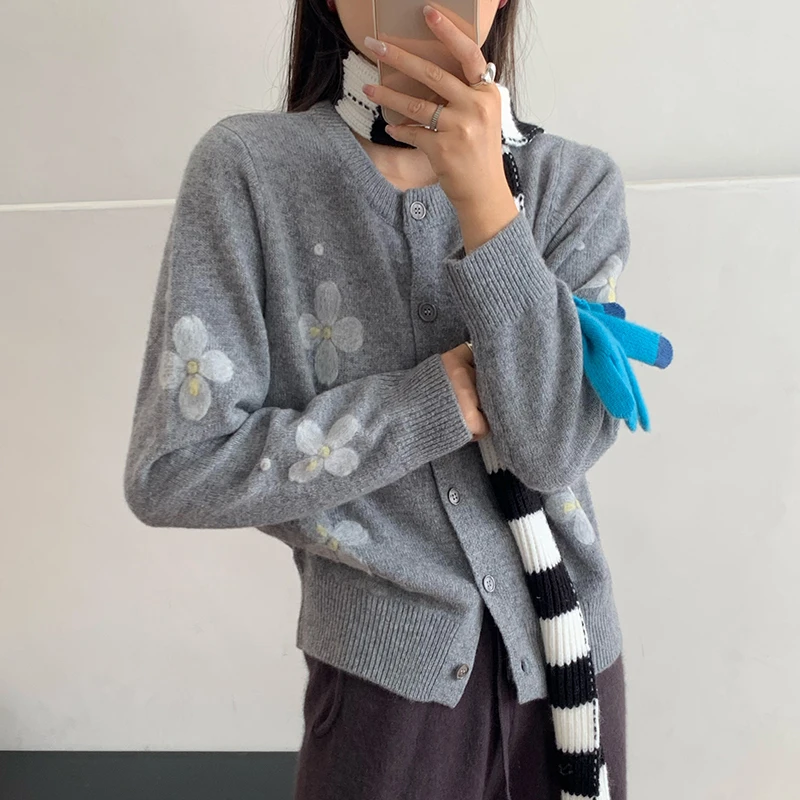 恋仓恋仓秋冬加厚纯羊毛外套女重工纯手工全羊毛针织开衫禁止机洗