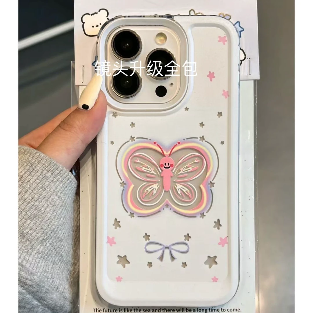 蝴蝶小人适用苹果13/14手机壳iphone15pro12女11小米vivo华为oppo