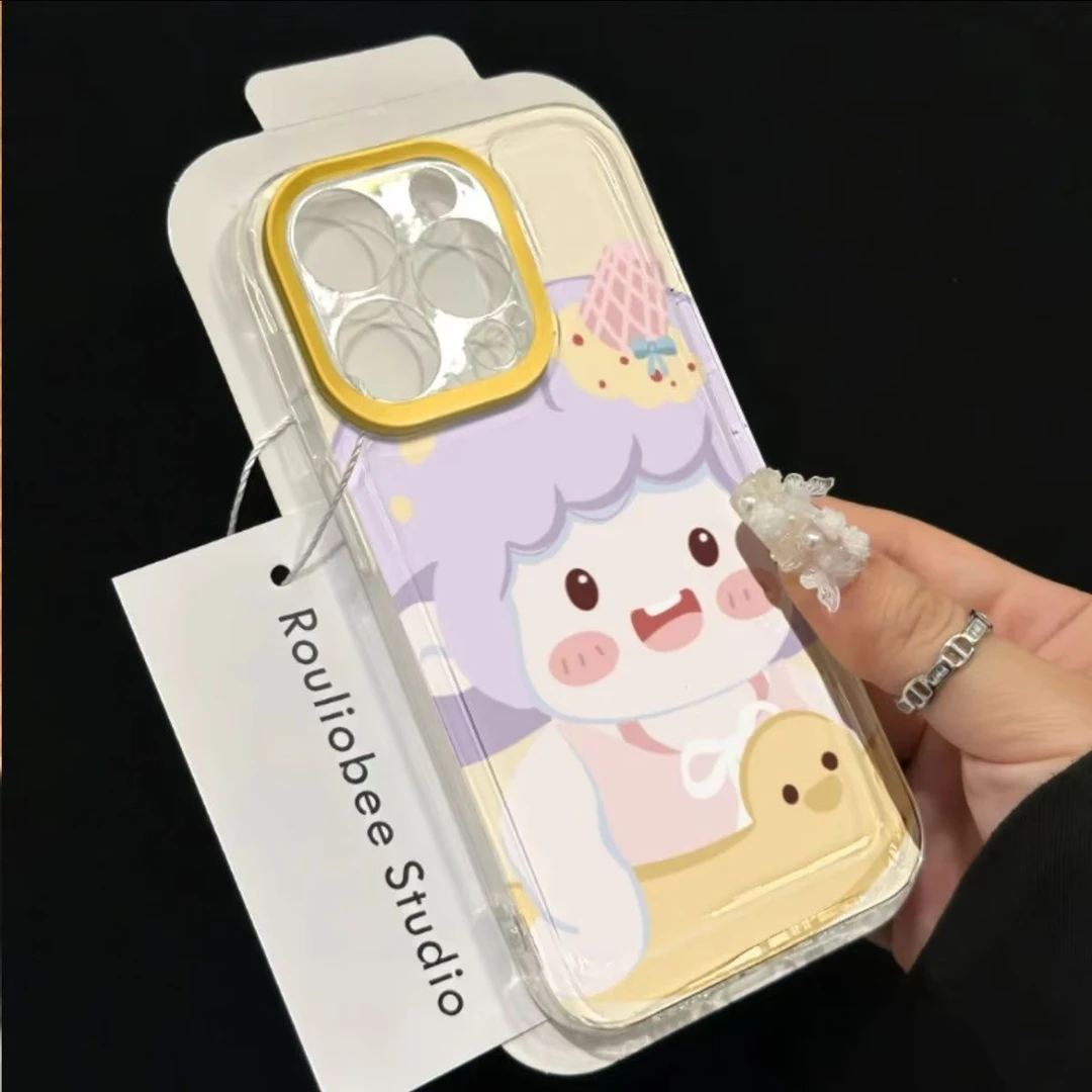 紫发鸭子适用苹果13/14手机壳iphone15pro12女11小米vivo华为oppo