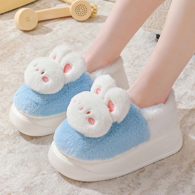 踩屎感棉拖鞋女冬季包跟厚底室内可爱兔子拖鞋冬加绒保暖月子棉鞋