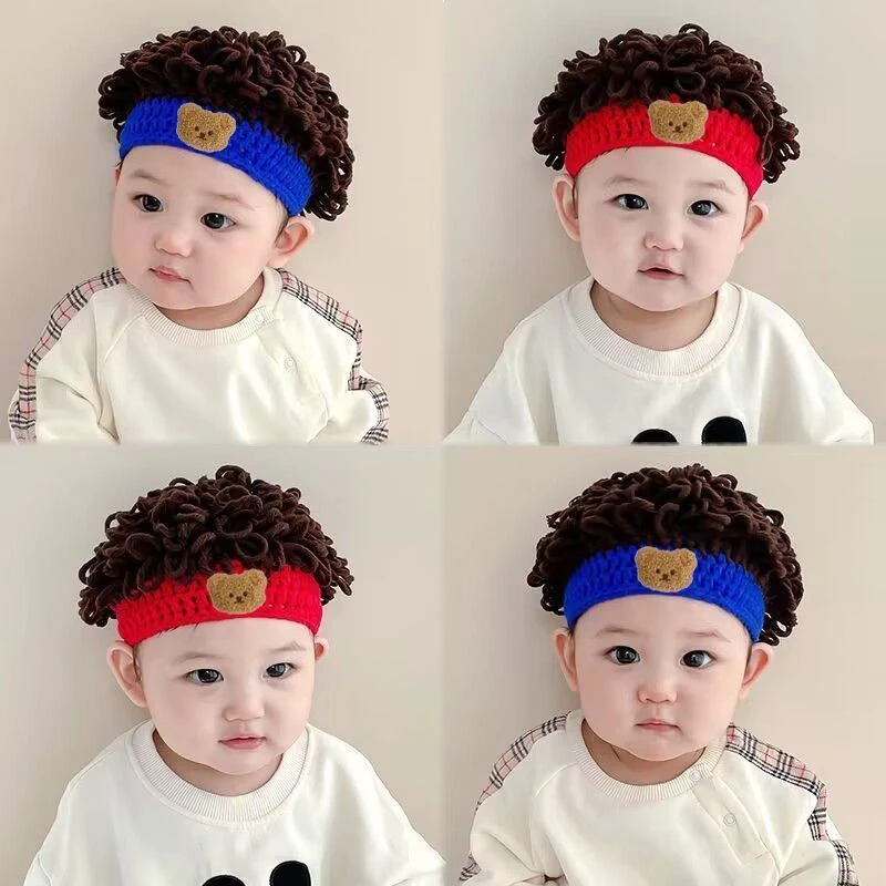 宝宝婴儿帽子秋冬季卷发儿童男童毛线帽可爱女童保暖搞笑爆炸假发