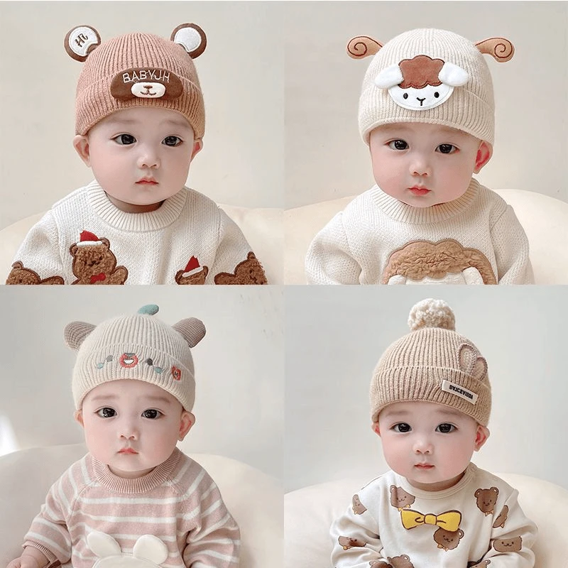 宝宝帽子可爱新生儿胎帽秋冬季毛线针织加厚保暖男女婴幼儿护卤门