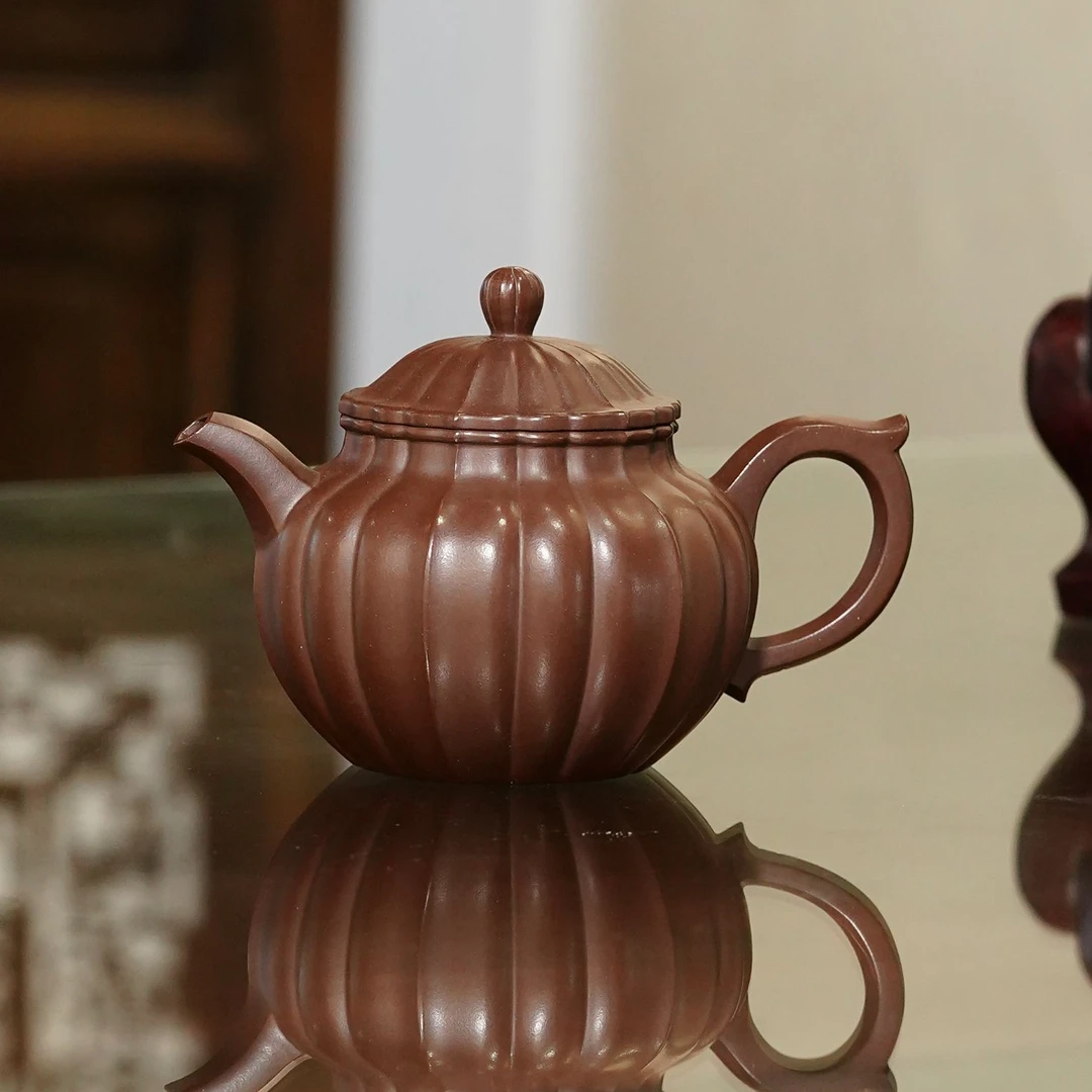 李霞紫砂壶 原矿革紫泥筋纹莲子壶 200cc 省大师蒋峰监制 藏品