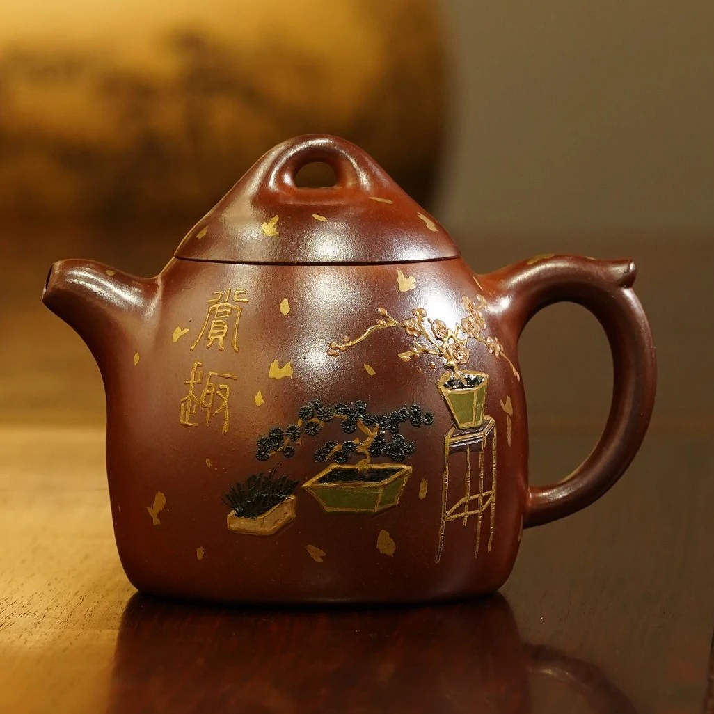 李霞紫砂壶 原矿段泥柴烧秦权壶 纯手工泥绘300cc 省大师蒋峰监制