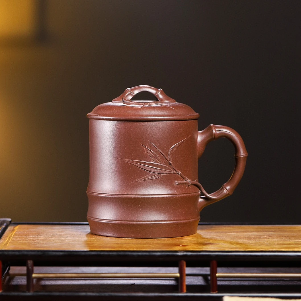 精品盖杯【竹叶杯】原矿老紫泥 容量：610cc  实力派名家 全手工制