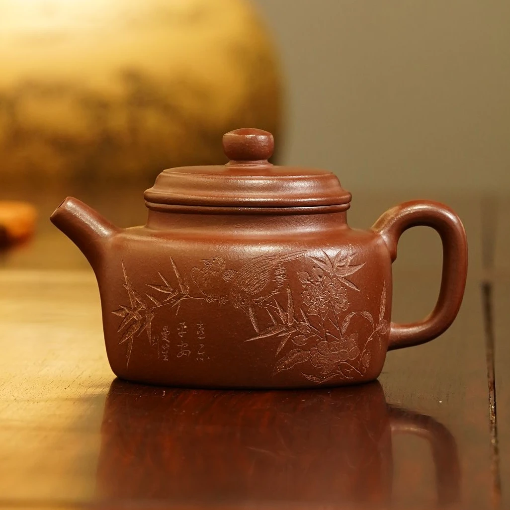 李霞紫砂壶 原矿紫玉金砂德钟壶 280cc 纯手工制作 曼笙陶刻