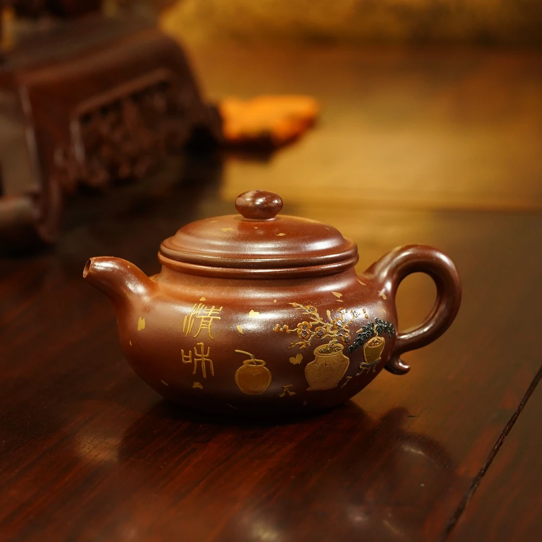 李霞紫砂壶 原矿段泥古法柴烧 纯手工泥绘 300cc 仿古壶