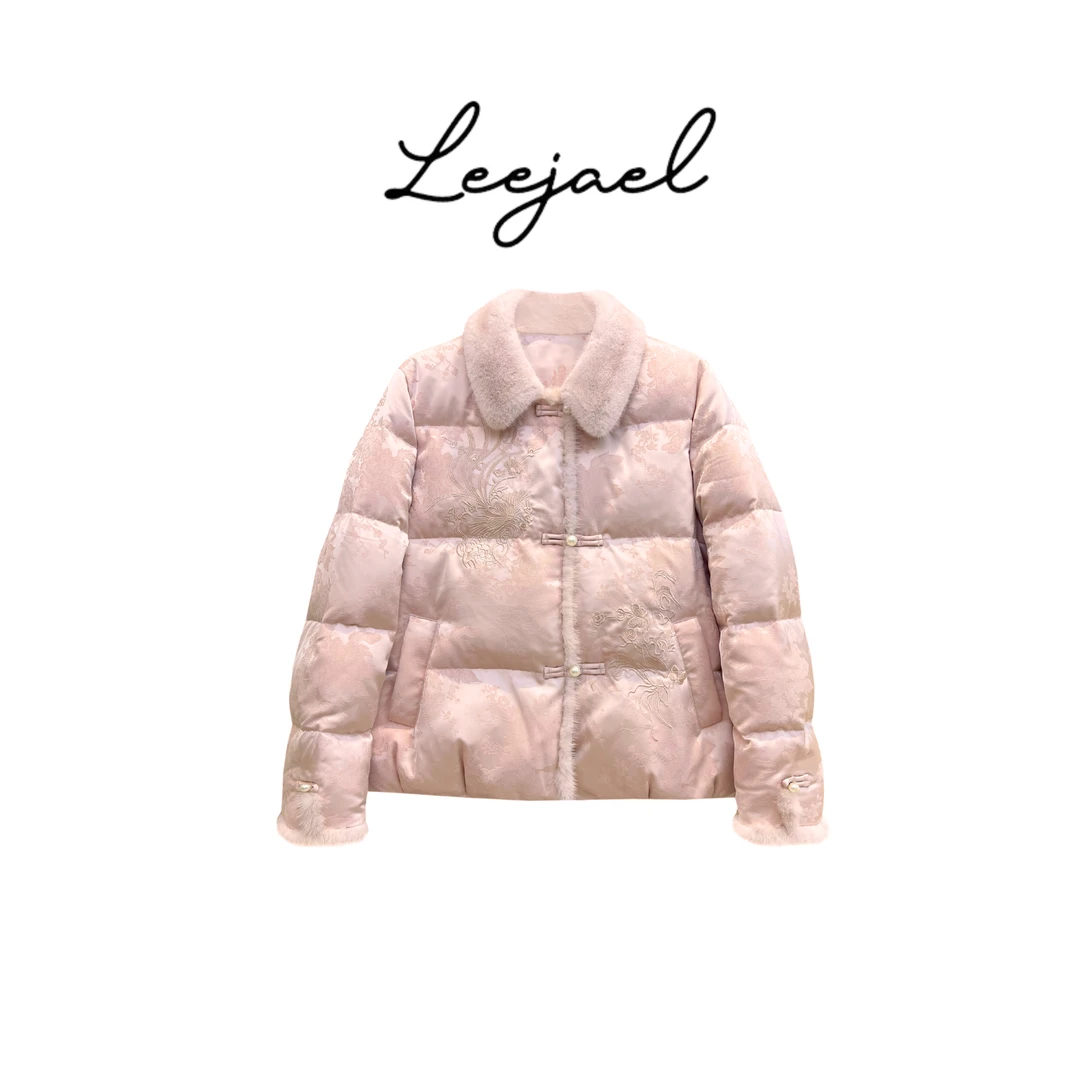 【凤凰于飞】新中式国风精致盘扣水貂拼接羽绒服 LJE-C12#