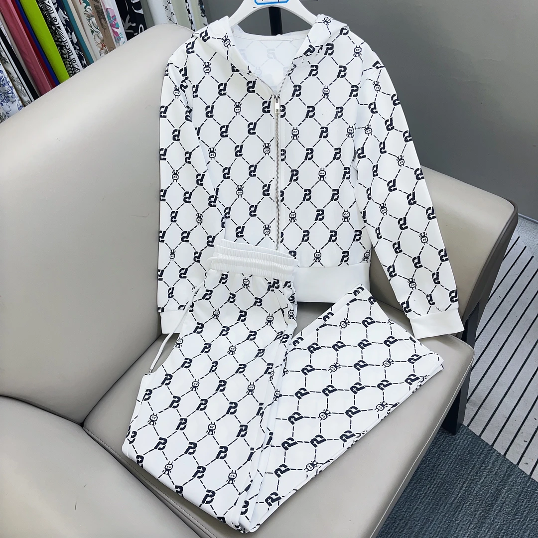 161#新款2025春秋洋气气质两件套运动时尚百搭休闲印花连帽套装