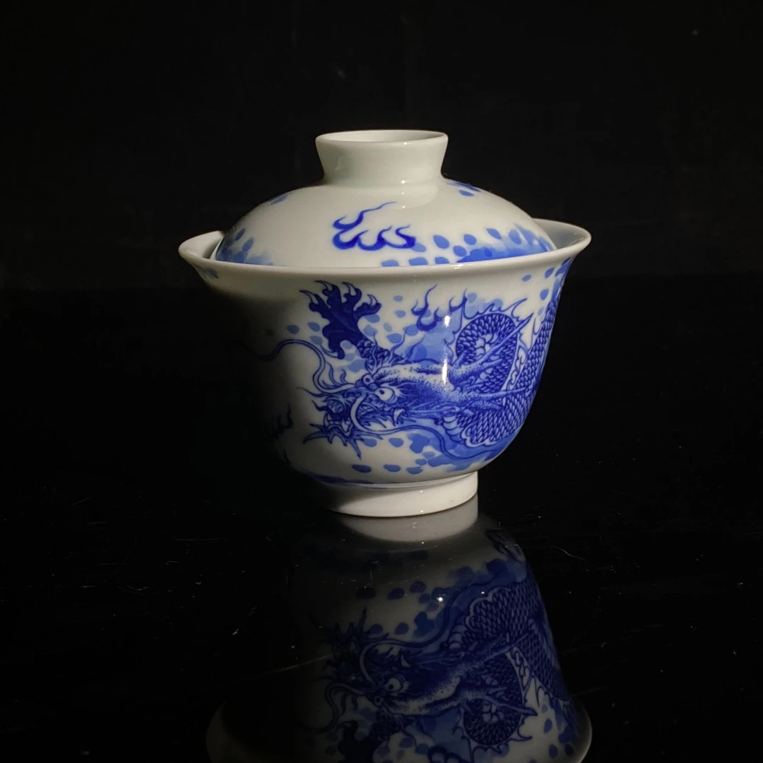 景德镇高端茶器 壬申堂 纯手工手绘 青花瓷 穿云龙纹陶瓷盖碗