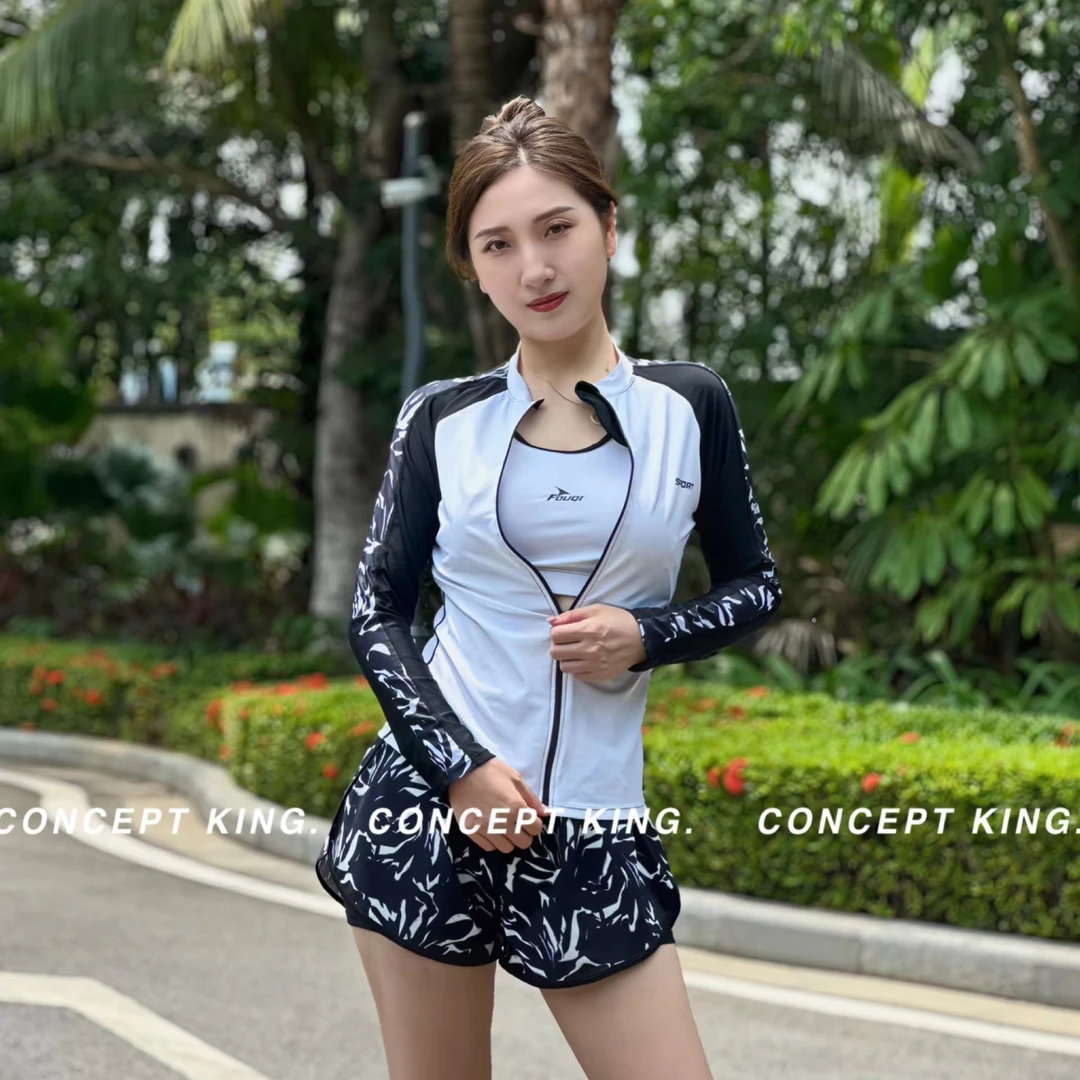 YX【情侣-女款】分体新款时尚运动长袖泳装防晒游泳衣女款夏X30女