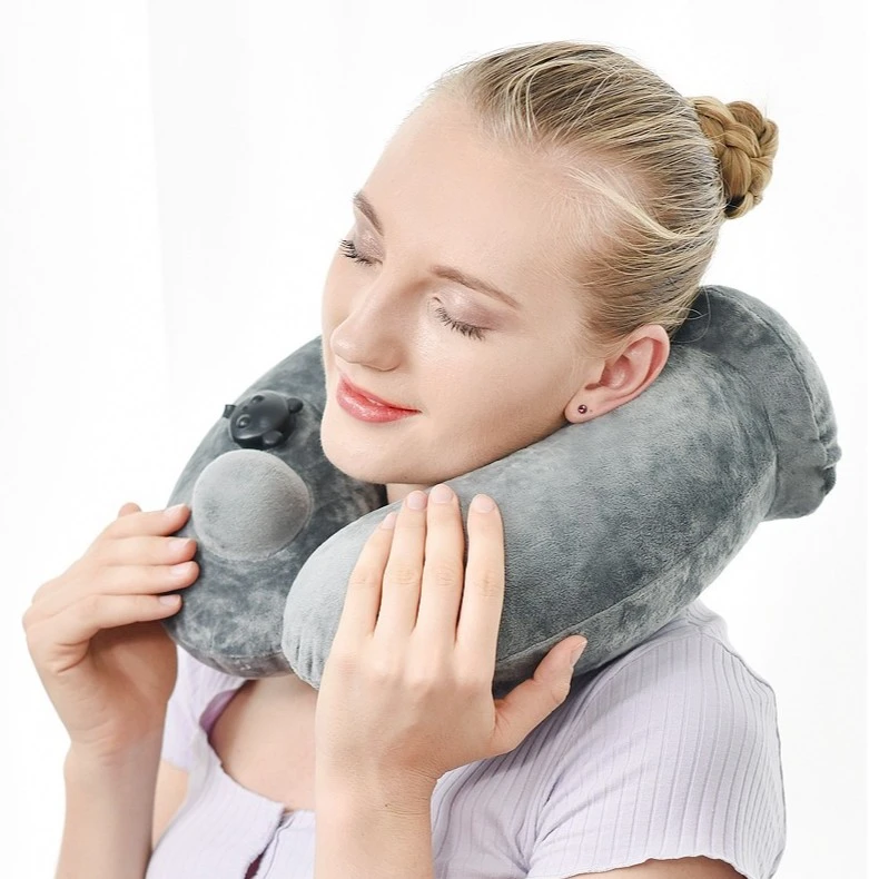 充气按压枕旅行U型枕成人便携可拆清洗出差长途神器护颈午休枕