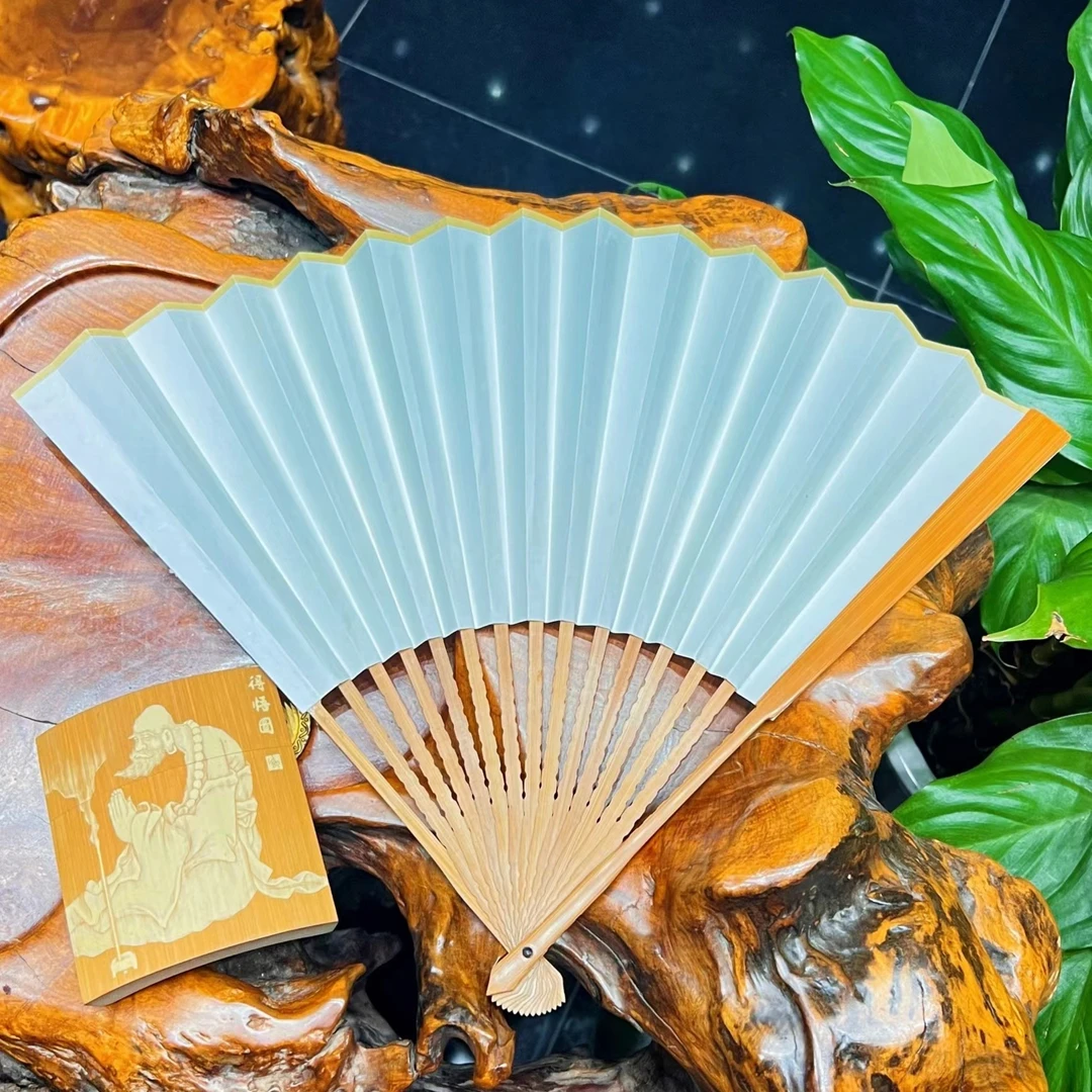 名家冯顺手制 老玉竹三合青清风令 文人文玩折扇 默认粘扇面，调机