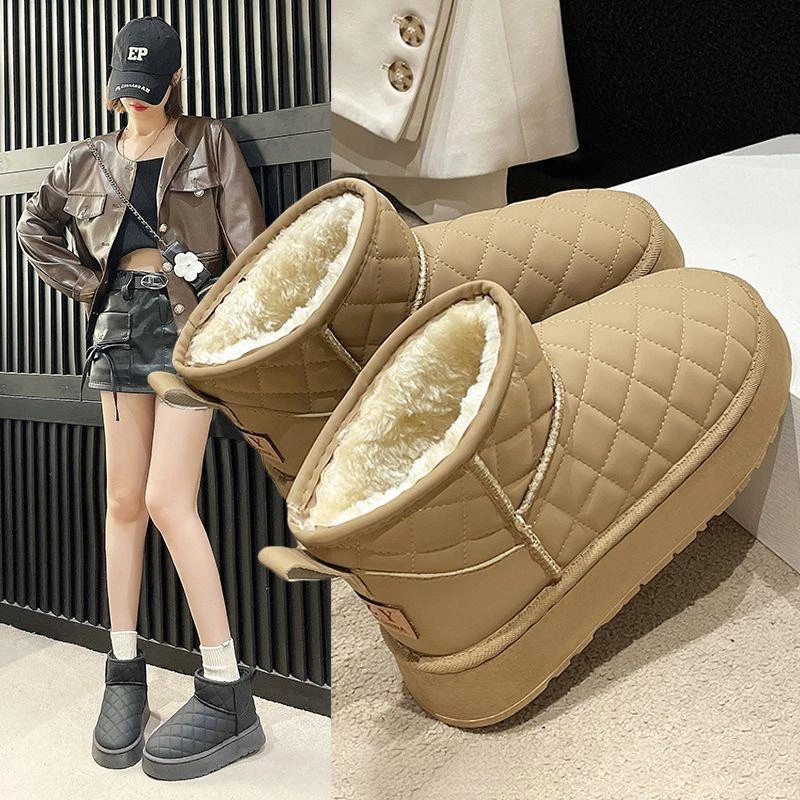 厚底雪地靴女冬加绒加厚2023新款面包短靴一脚蹬冬季女鞋东北棉鞋