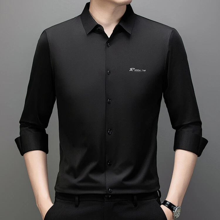 春秋季高端新款长袖男士商务休闲衬衫高弹简约大气无痕免烫衬衣男