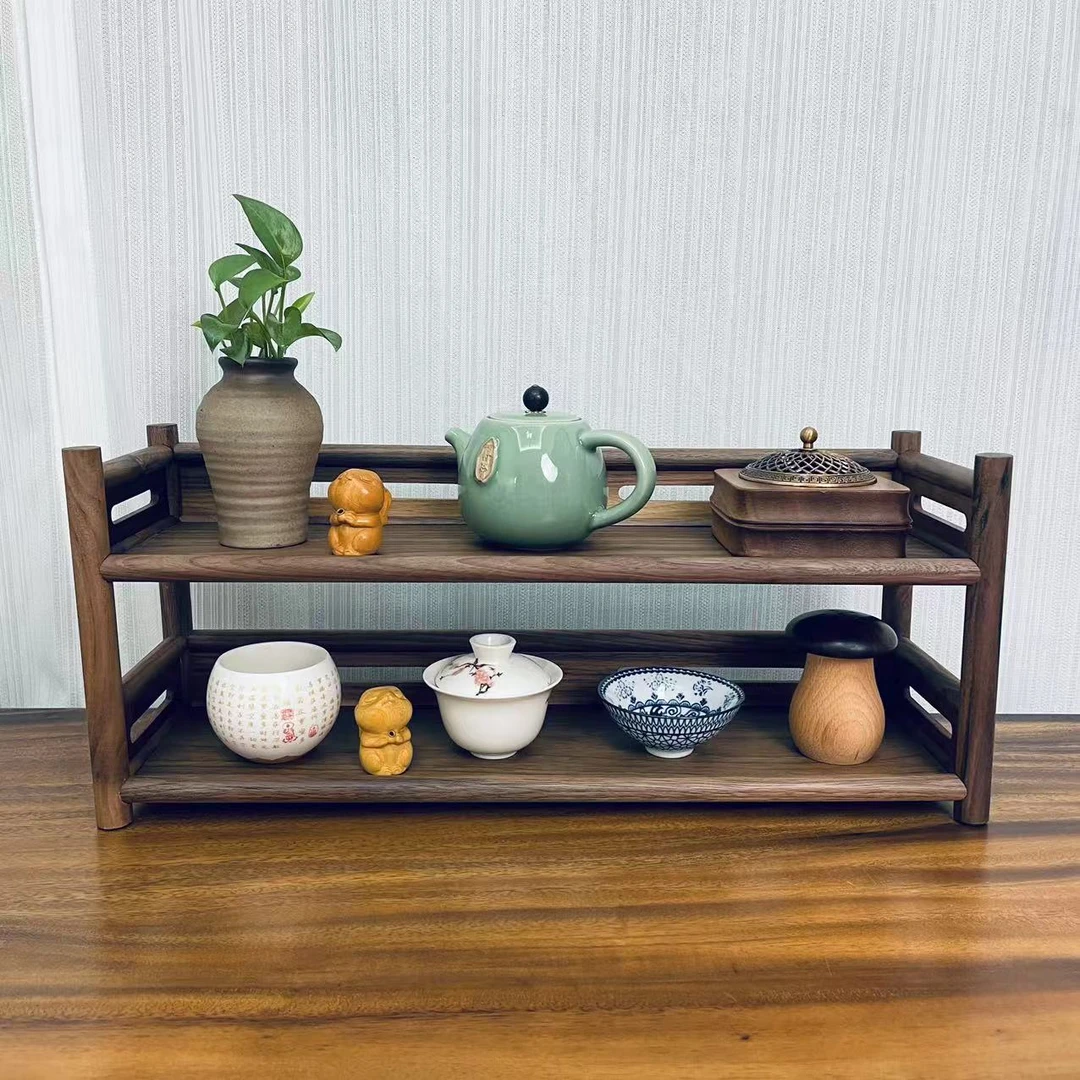 北美黑胡桃双层茶具架