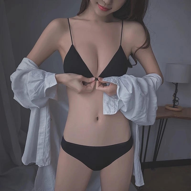维多利亚无钢圈内衣女聚拢小胸超薄款夏无痕隐形法式美背前扣文胸