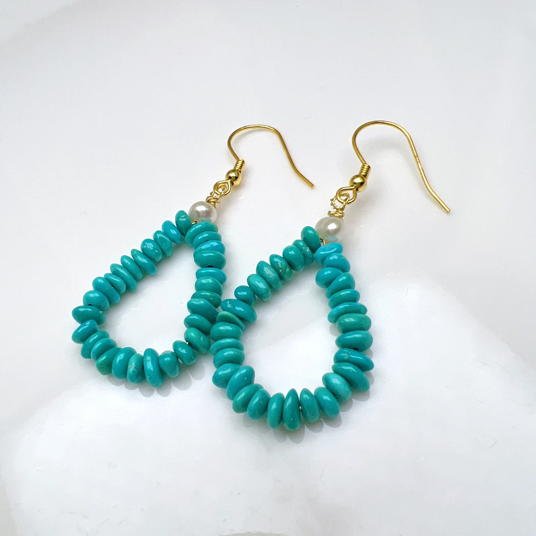 绿松石耳圈原矿高瓷玉化料松石耳环时尚耳饰经典耳钩多样性随发