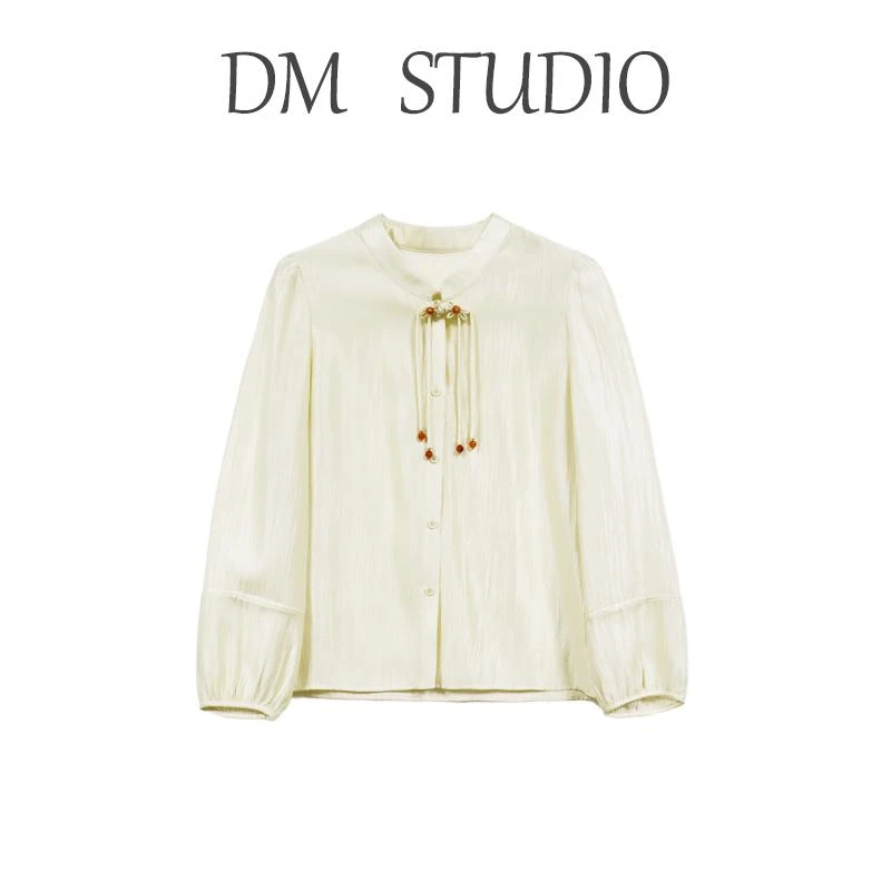 DM16883【花间辞】小立领甜美感氛围灯笼袖袖口美化手臂清爽上衣