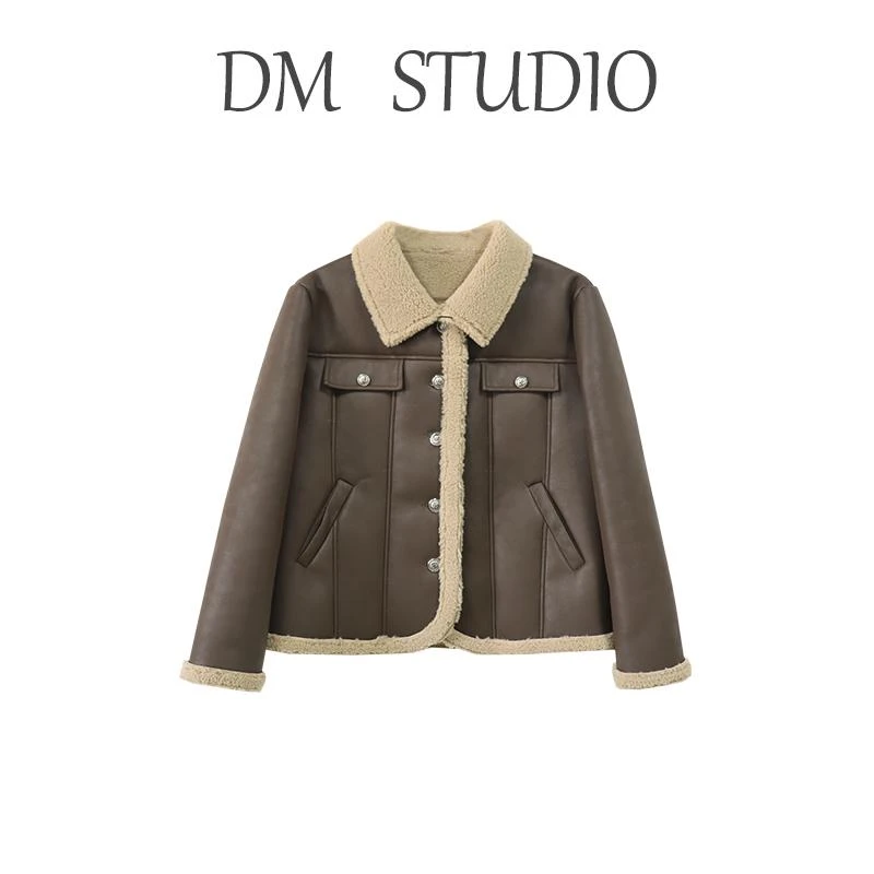 DM15226【樱花雪糕】秋冬韩系大翻领氛围感宽松简约短款外套