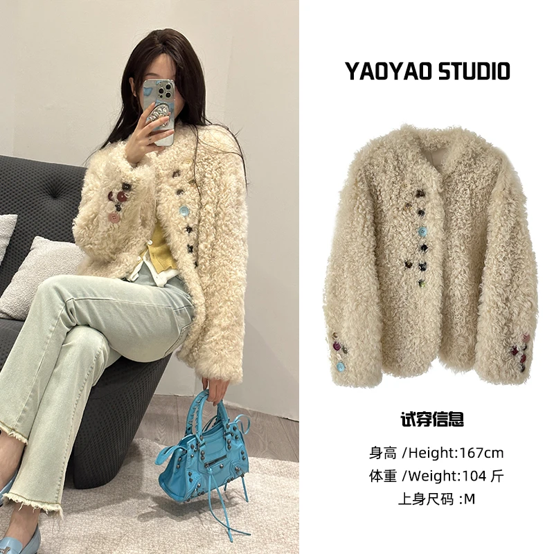 【YZ】'初晴烟雨'简约风百搭韩版新款皮毛一体皮草外套女冬