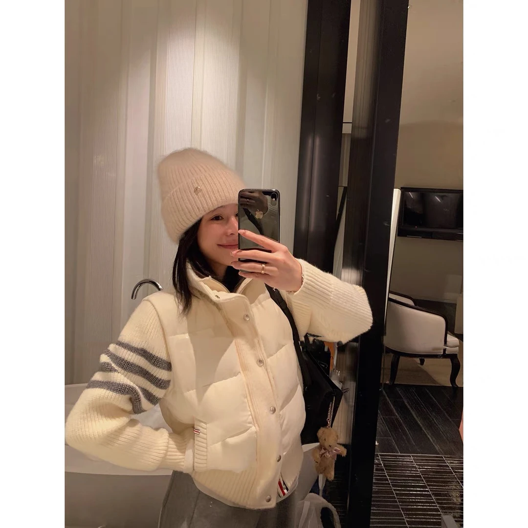 设计感小众针织拼接白鸭绒羽绒服小个子短外套