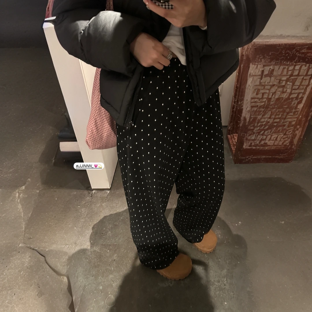 韩版 波点加厚香蕉裤女冬季百搭通勤2025新款阔腿裤