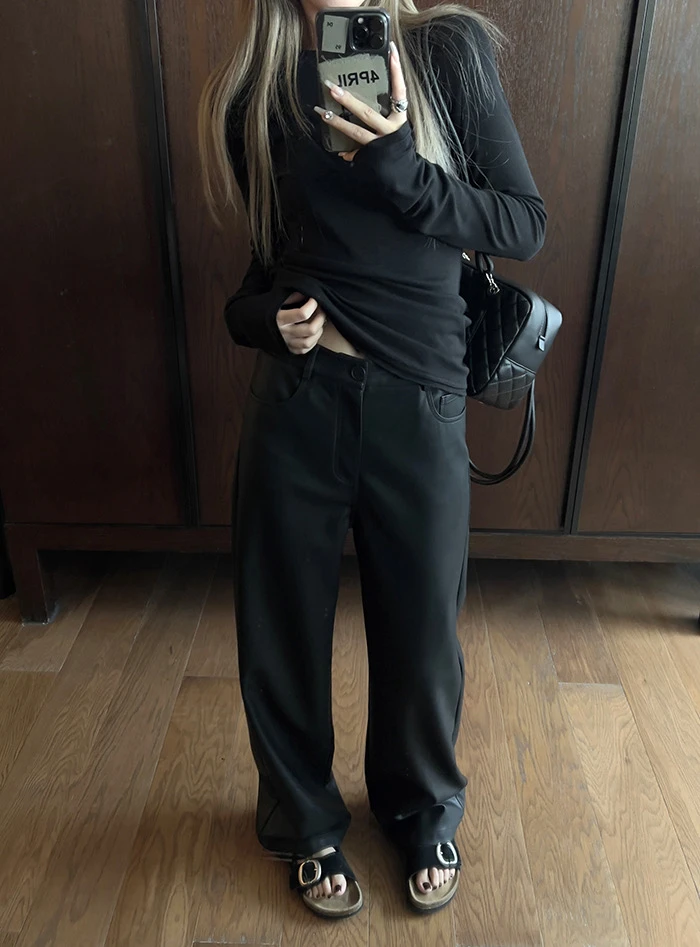 百搭王 好版型皮裤秋冬季韩版直筒显瘦长裤子女