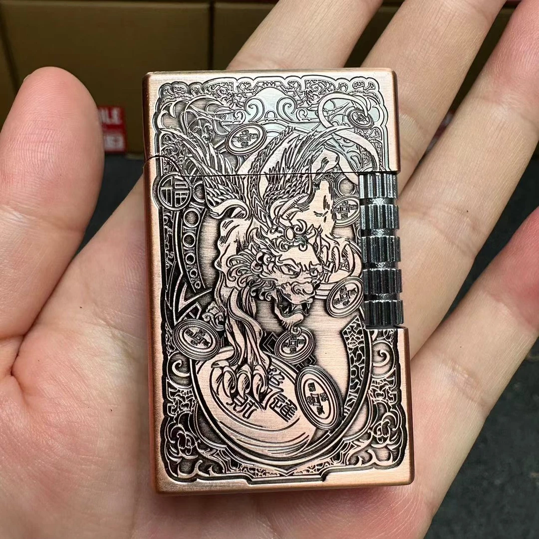 古铜色貔貅朗声侧打充气打火机（需自行充气）