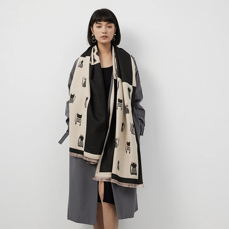 新款猫咪围巾秋冬可爱百搭加厚保暖两用披肩围脖韩版时尚洋气轻奢