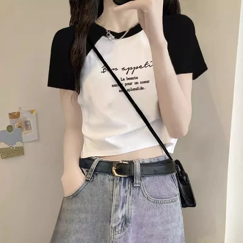 小个子上衣收腰设计感短款甜辣显瘦正肩插肩短袖t恤女2025新款夏