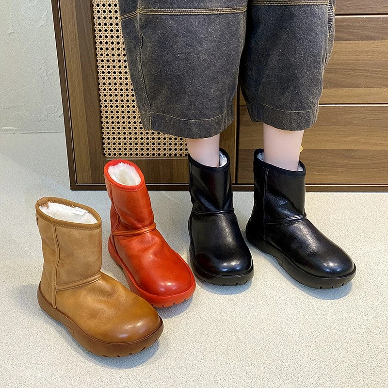 头层牛皮真皮羊毛雪地靴女厚底加厚冬保暖休闲时尚百搭棉靴