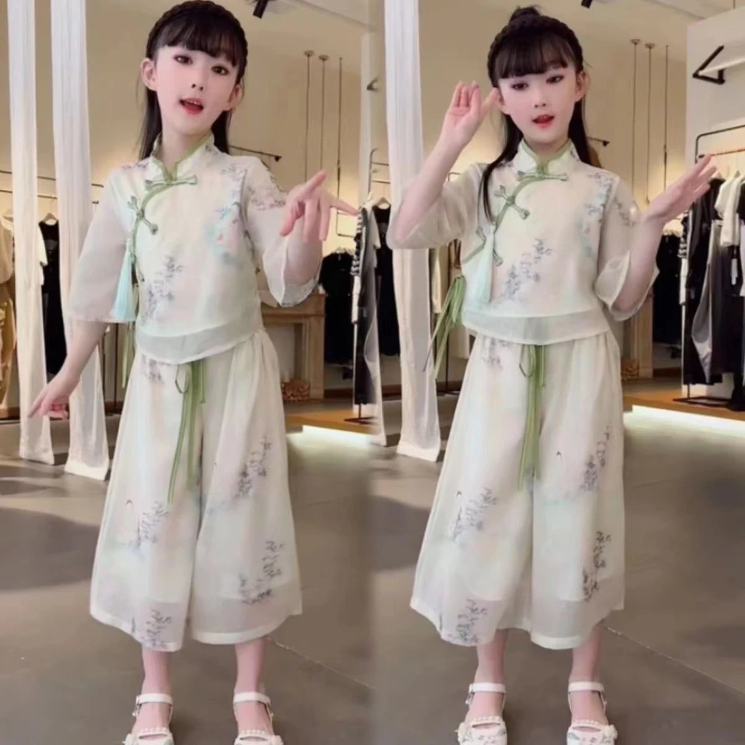 女童夏季套装儿童女孩新中式唐装国风复古碎花汉服两件套2025新款
